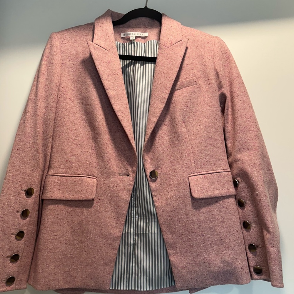 Veronica Beard Pink Tweed Two-Button Blazer